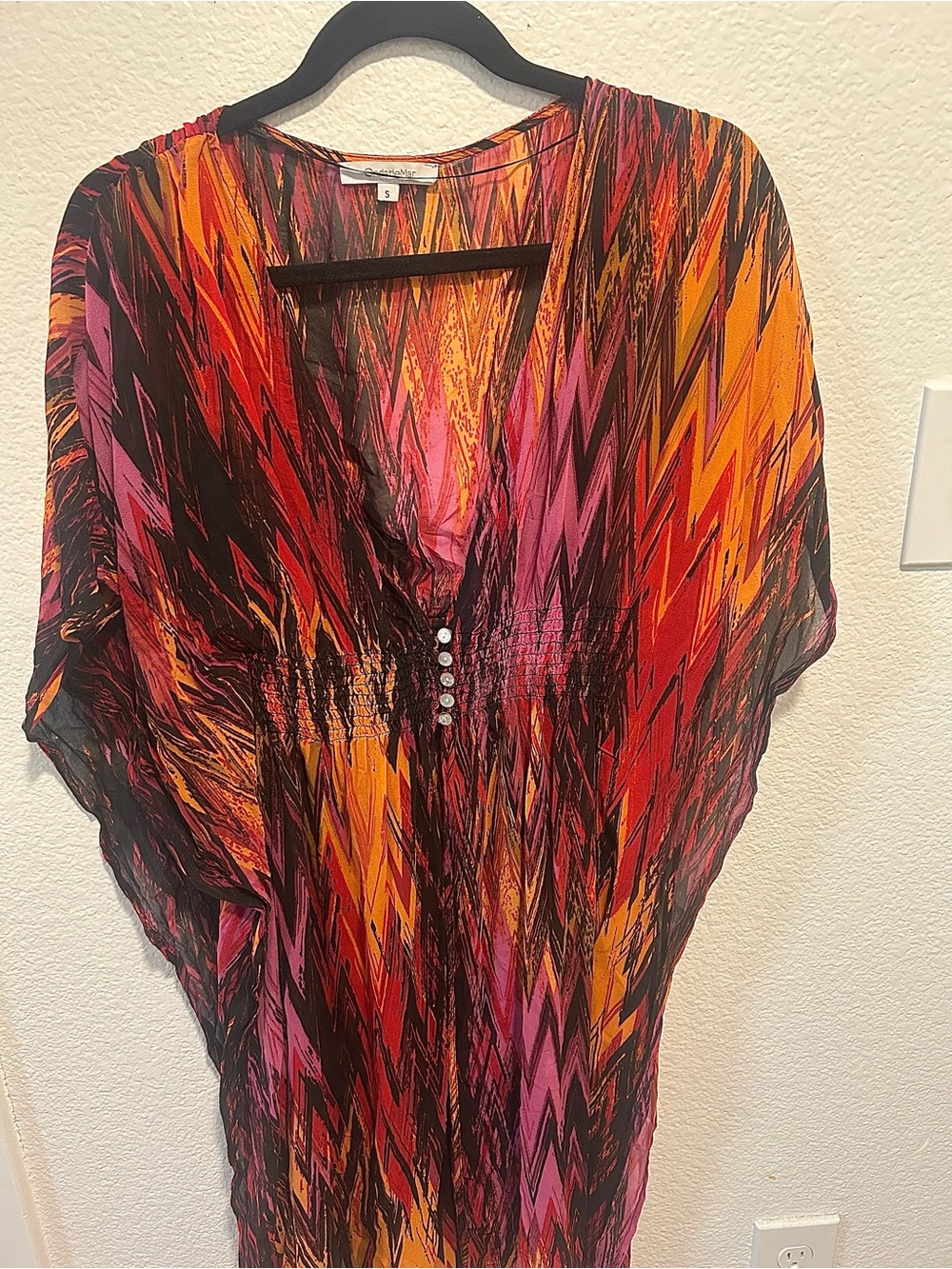 OndadeMar Zigzag Print V-Neck Swim Coverup - Pink, Orange, Black
